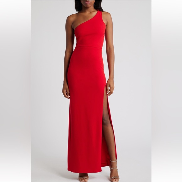 Lulu's Striking Red One-Shoulder Dress - Picture 1 of 13